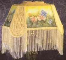 Meyda Yellow 10109 - 14"L Reverse Painted Roses Fabric with Fringe Shade