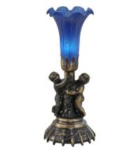 Meyda Yellow 11038 - 13" High Blue Tiffany Pond Lily Twin Cherub Accent Lamp