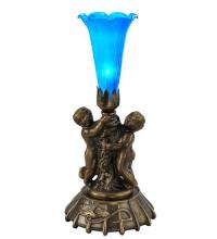 Meyda Yellow 11533 - 12" High Blue Pond Lily Twin Cherub Mini Lamp