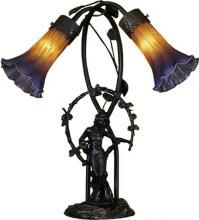 Meyda Yellow 11923 - 17" High Amber/Purple Tiffany Pond Lily 2 Light Trellis Girl Accent Lamp