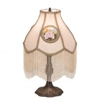 Meyda Yellow 18092 - 20"H Reverse Painted Roses Fabric with Fringe Table Lamp