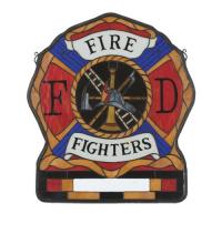 Meyda Yellow 19000 - 20"W X 23"H Personalized Fireman's Shield Stained Glass Window