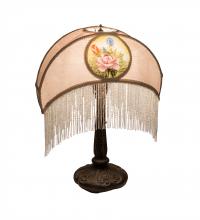 Meyda Yellow 201865 - 21" High Reverse Painted Roses Fabric with Fringe Table Lamp