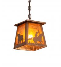 Meyda Yellow 236859 - 7" Square Cowboy & Steer Pendant
