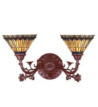 Meyda Yellow 31971 - 21"W Tiffany Jeweled Peacock 2 LT Wall Sconce