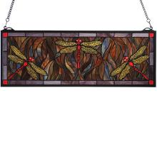 Meyda Yellow 48091 - 28"W X 10"H Tiffany Dragonfly Trio Stained Glass Window