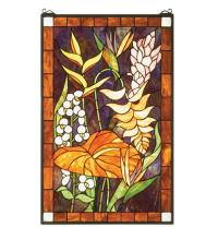 Meyda Yellow 51539 - 20"W X 32"H Tropical Floral Stained Glass Window