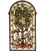 Meyda Yellow 99049 - 15"W X 29"H Arched Tree of Life Stained Glass Window