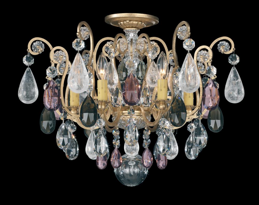 Renaissance Rock Crystal 6 Light 120V Semi-Flush Mount in Heirloom Bronze with Amethyst & Black Di
