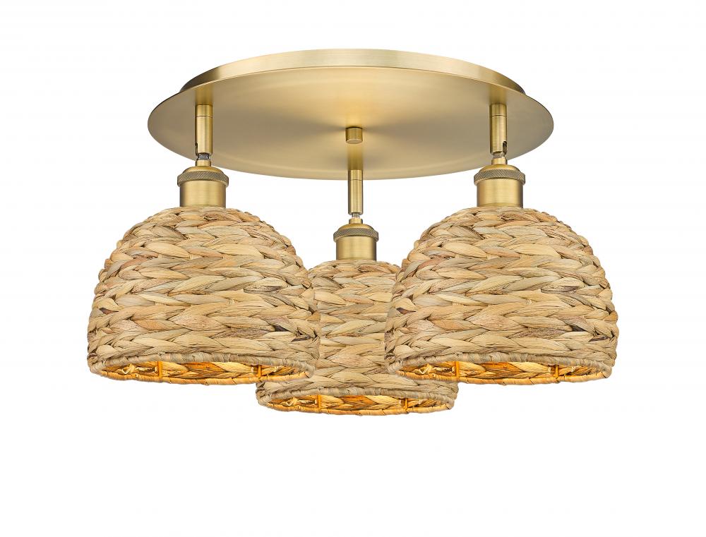 Woven Rattan - 3 Light - 20 inch - Brushed Brass - Flush Mount
