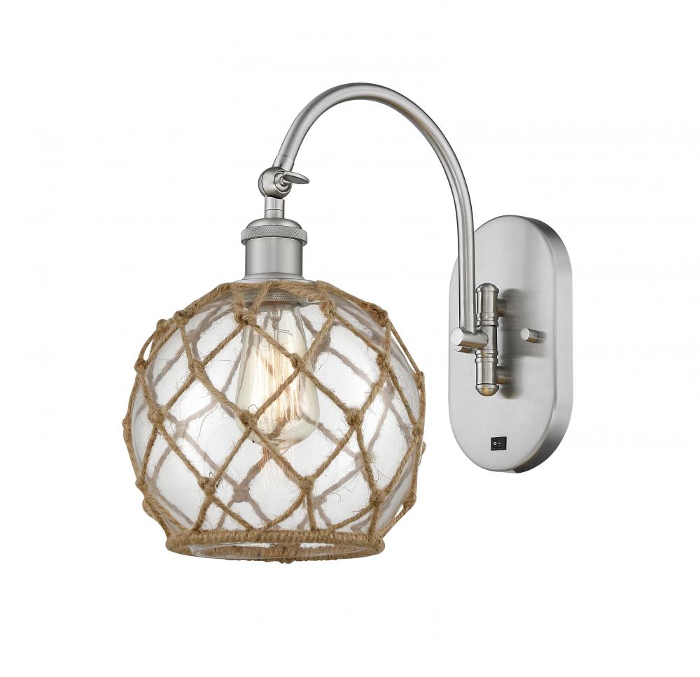 Farmhouse Rope - 1 Light - 8 inch - Brushed Satin Nickel - Adjustable Swing Arm