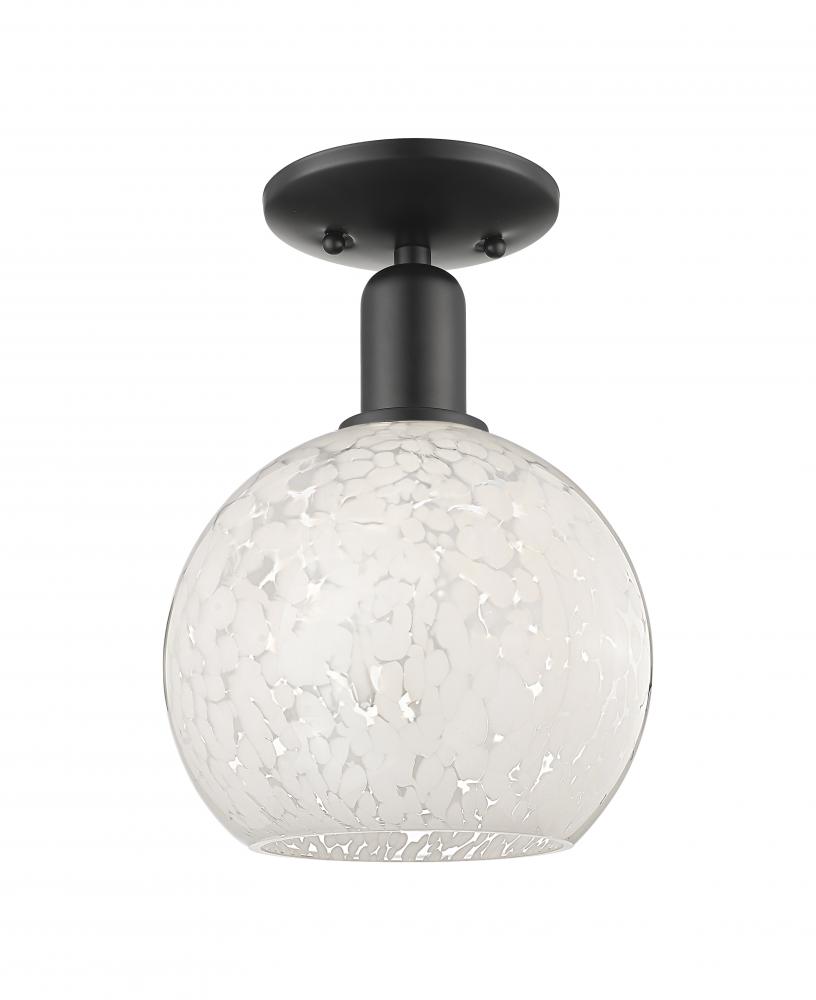 White Mouchette - 1 Light - 8 inch - Matte Black - Semi-Flush Mount