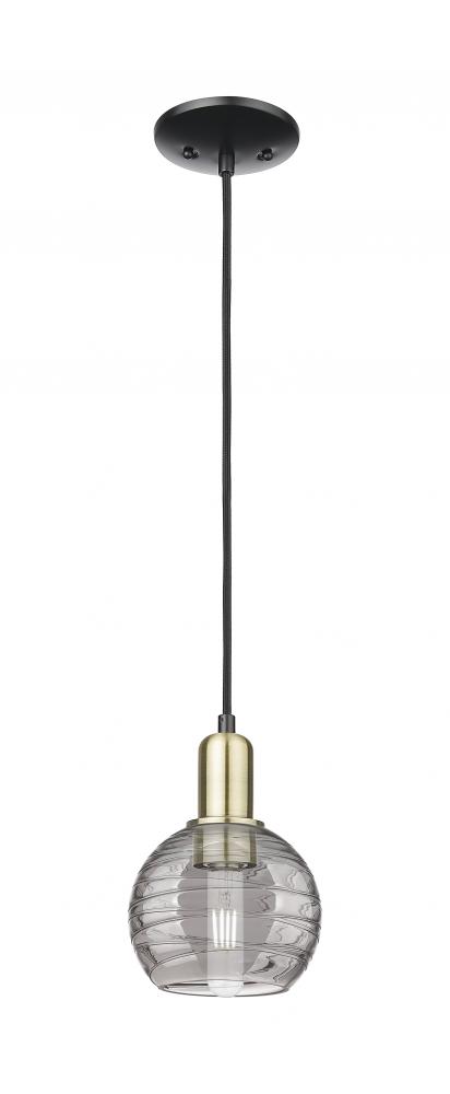 Athens Deco Swirl - 1 Light - 6 inch - Black Antique Brass - Cord hung - Mini Pendant