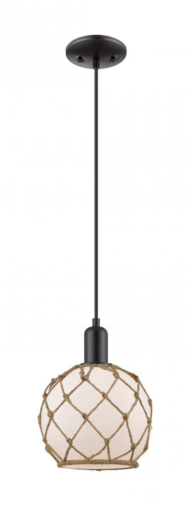 Farmhouse Rope - 1 Light - 8 inch - Matte Black - Cord hung - Mini Pendant