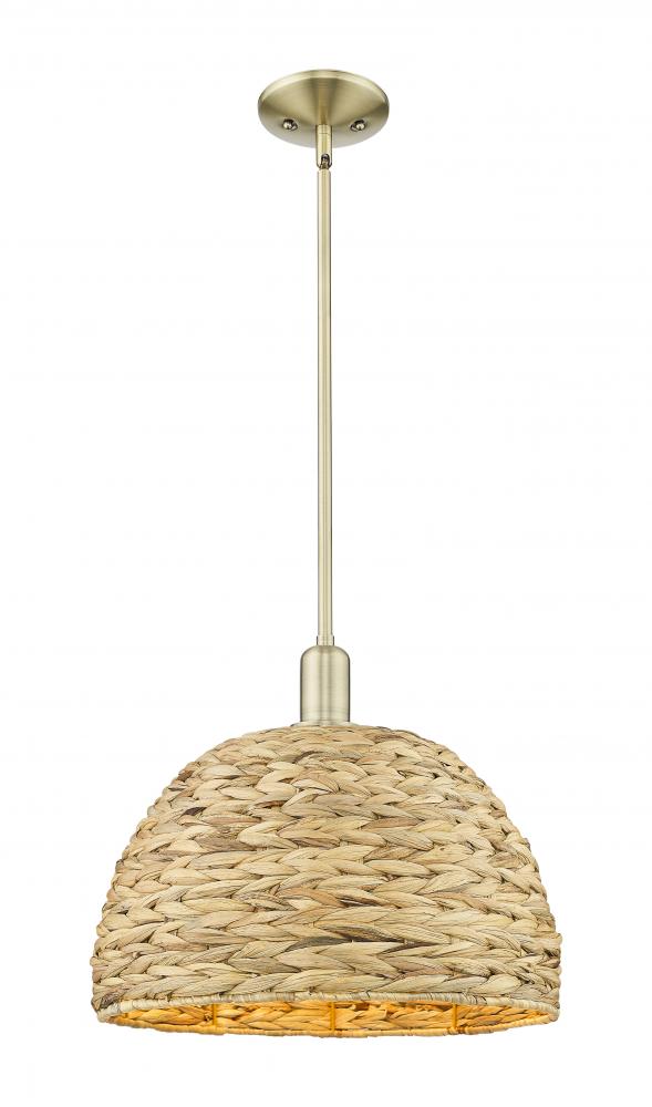 Woven Rattan - 1 Light - 16 inch - Antique Copper - Stem hung - Mini Pendant