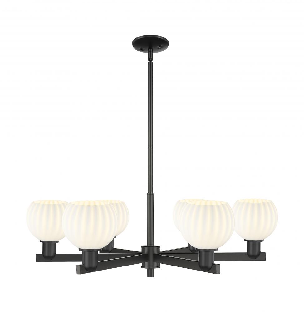 White Venetian - 6 Light - 36 inch - Satin Gold - Stem hung - Chandelier