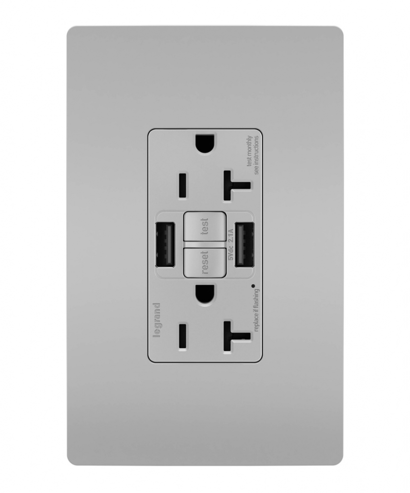 radiant Tamper-Resistant 20A Duplex Self-Test GFCI Receptacles wt SafeLock Protection, Type A/A