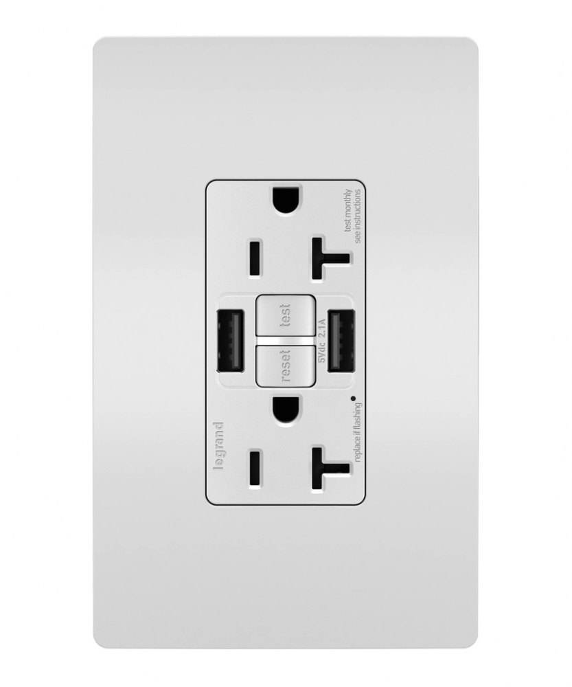 radiant Tamper-Resistant 20A Duplex Self-Test GFCI Receptacles wt SafeLock Protection, Type A/A