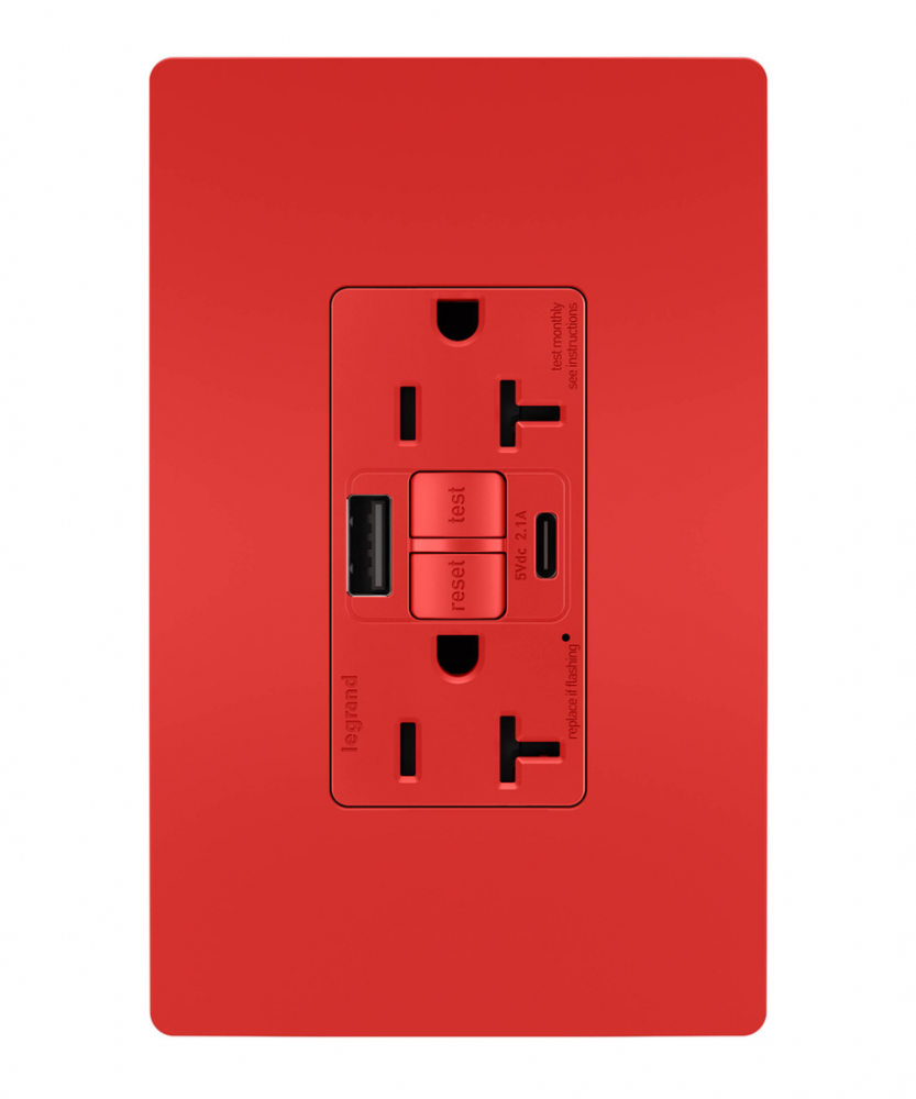 radiant Tamper-Resistant 20A Duplex Self-Test GFCI Receptacles wt SafeLock Protection, Type A/C