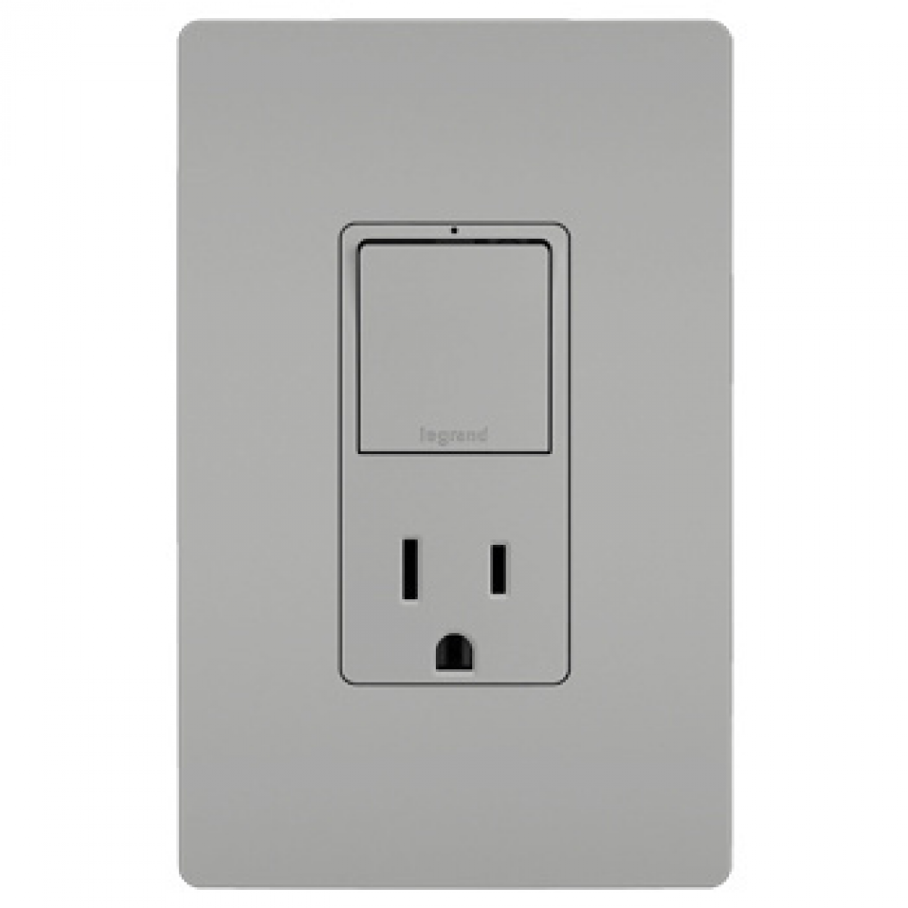 radiant Single Pole/3-Way Switch with 15A Tamper-Resistant Outlet, Gray