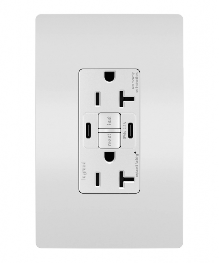 radiant Tamper-Resistant 20A Duplex Self-Test GFCI Receptacles wt SafeLock Protection, Type C/C