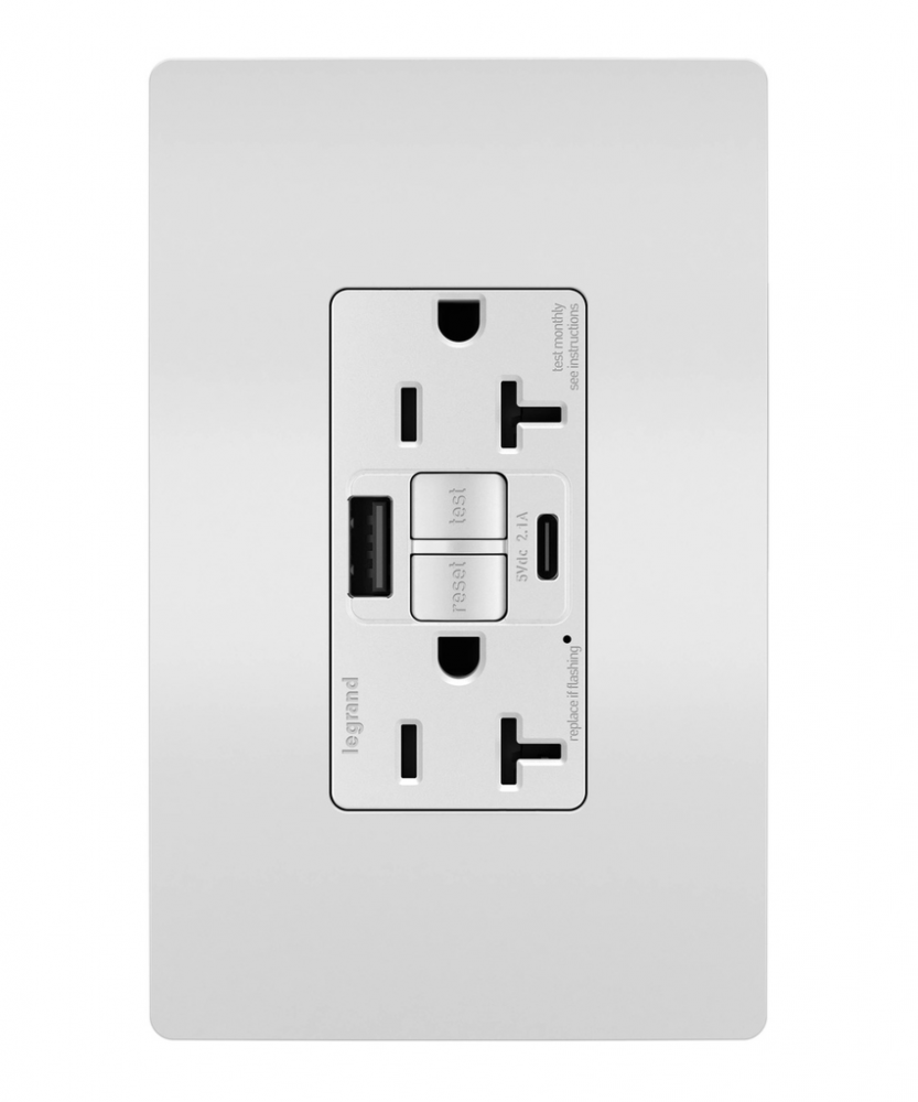 radiant Tamper-Resistant 20A Duplex Self-Test GFCI Receptacles wt SafeLock Protection, Type A/C